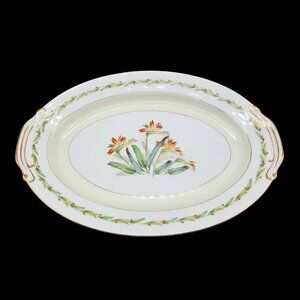 Occupied Japan Imperial China Oval Serving Platter Bird of Paradise Gold Trim